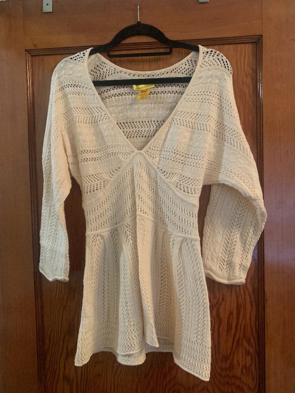 Catherine Malandrino Cream Cashmere Wool Silk Open Knit Sweater Size: P